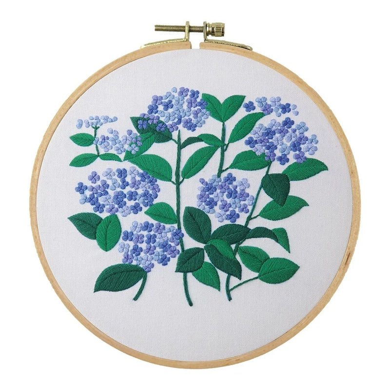 NEW Embroidery Kit w/Hoop Blue Hydrangea Flowers Beginner Craft DIY Gift Hydrangea
