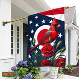 Ohio State Cardinal and Scarlet Carnation Flower Garden Flag, Double-Sided Carnation