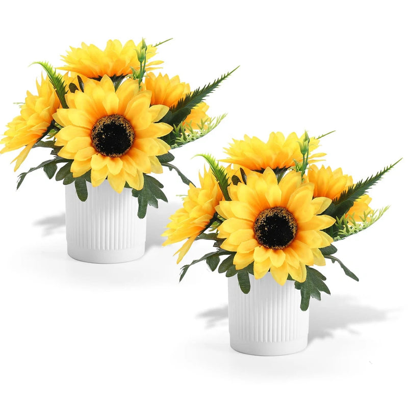 2 Pack Sunflower Potted Artificial Flowers Small Fake Plant,Yellow Sunflower ... Sunflower