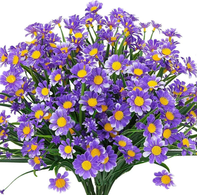 Artificial Daisies Flowers Outdoor UV Resistant Fake Plastic Flower Decor 4 Pack Green Plant