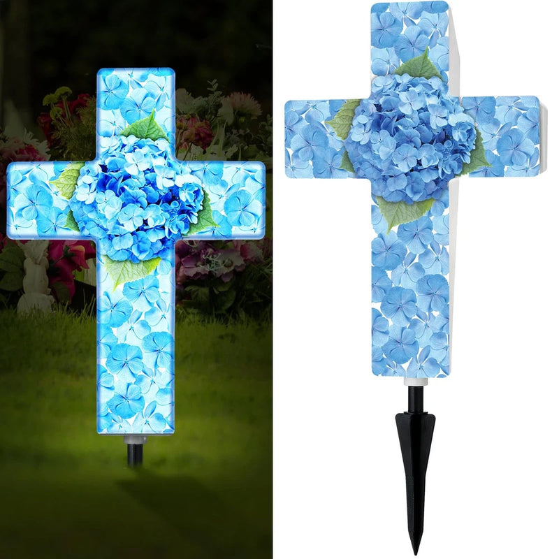 Hydrangea Solar Stake Light for Outdoor Memorial Hydrangea Garden Cross Stake... Hydrangea