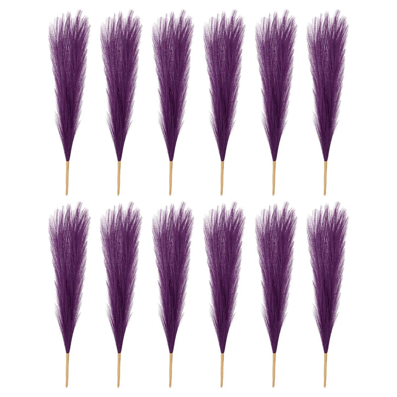 12 Pcs 17 Inch Faux Pampas Grass Artificial Boho Decor Dark Purple Dried Flower