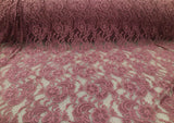 Embroidered Stretch Lace Apparel Fabric Sheer Floral China Rose Pink UU217 Roses