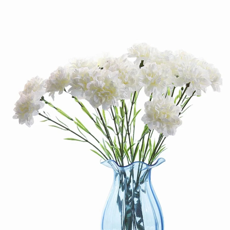10 Bunches Bouquet of White Artificial Silk Flower Carnations,Single Flower H... Carnation