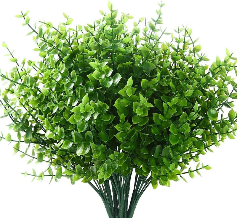 8 Bundles Outdoor Artificial Boxwood UV Resistant Fake Stems Plants Faux Plastic Green Plant