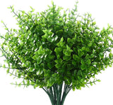 8 Bundles Outdoor Artificial Boxwood UV Resistant Fake Stems Plants Faux Plastic Green Plant