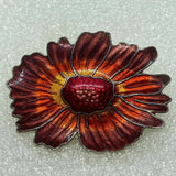 VINTAGE RED SUNFLOWER FLOWER  Two Sisters ENAMEL BROOCH Pin Cloisonne COSTUME Sunflower
