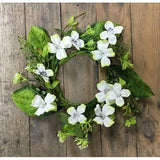 New Spring Summer Farmhouse WHITE DOGWOOD FLOWER CANDLE RING Floral Wreath 4.5" Green Plant