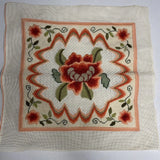Embroidered orange peony flower crewel pillow top art needlepoint crewel peach Peony