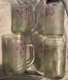 Hydrangea Cups Garden Floral Frosted 4 Glass Mugs 12 oz No Issues EUC Hydrangea