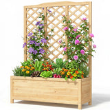H&ZT Wooden Planter Box with Trellis Raised Garden Flower Bed with Drainage Hole Garden Plants