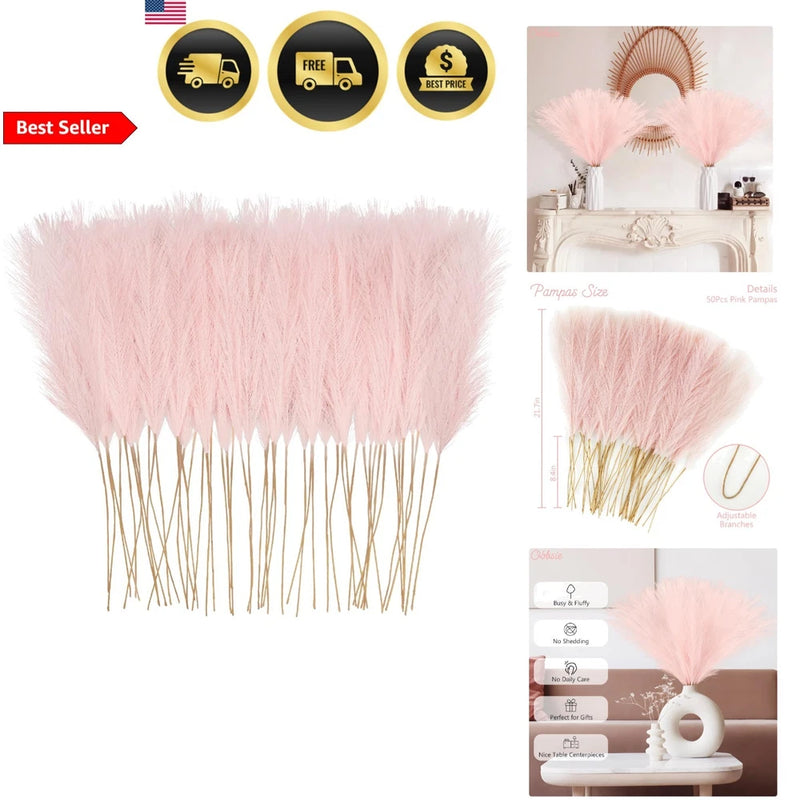 Artificial Pampas Grass Decor 50pcs Pink Faux Floral Stems Indoor Outdoor Pampas Grass