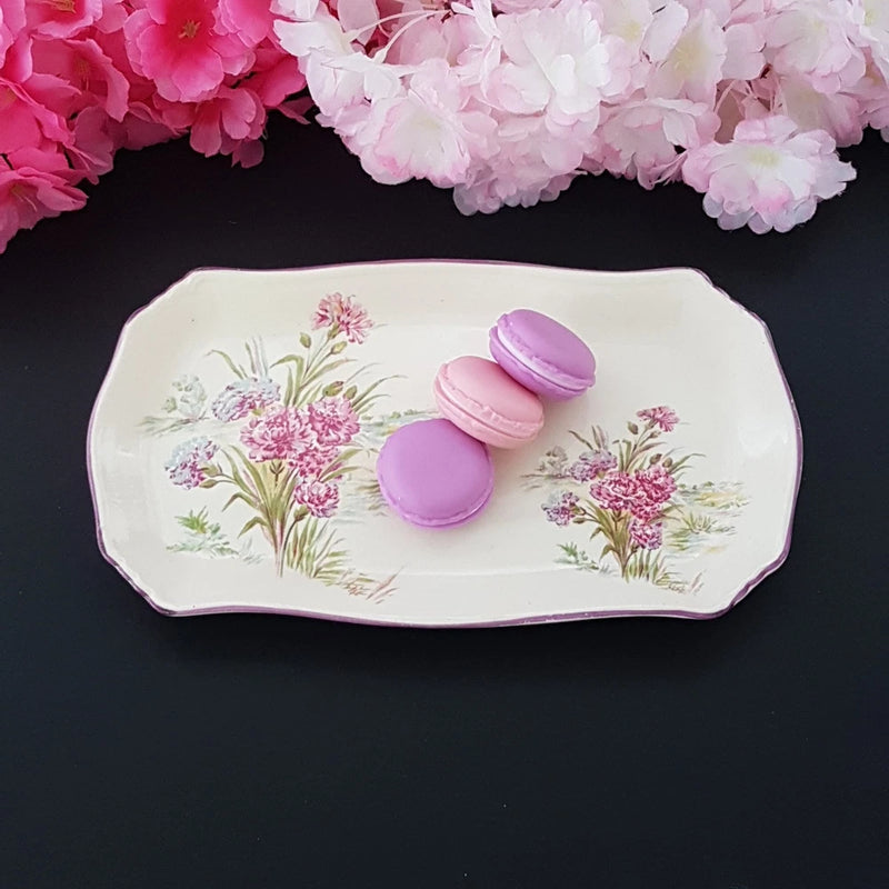 Vintage Royal Winton Pink & Mauve Carnations Rectangular Trinket Vanity Tray Carnation