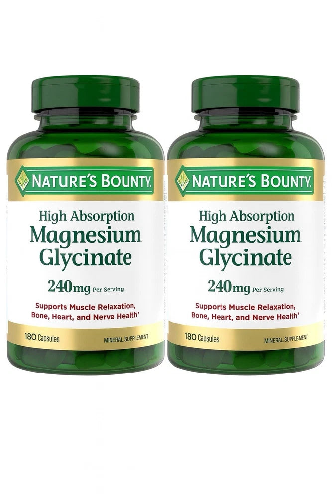 Nature's Bounty High Absorption Magnesium Glycinate 240 mg, 180 Capsules, 2 Pack Bouquet