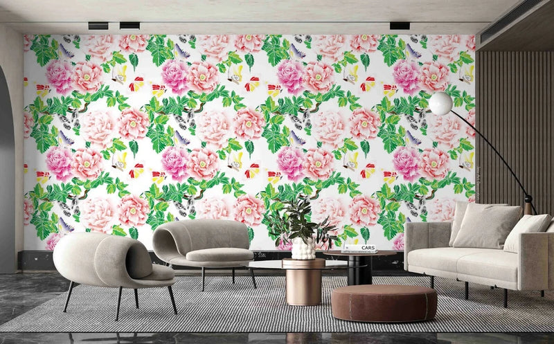 3D Pastoral Pink Peony Flower Self-adhesive Removable Wallpaper Murals Wall 352 Peony