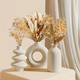 Set of 3 Boho Ceramic Vases White Modern Donut Vase Pampas Grass Home Decor Pampas Grass