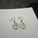January Carnation Flower Gold Tone & Silver Tone Dangle Drop Pierced Earrings Carnation
