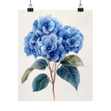 Boho Blue Hydrangea Flower Art Print Poster, Minimalist Floral Wall Art 2 Hydrangea