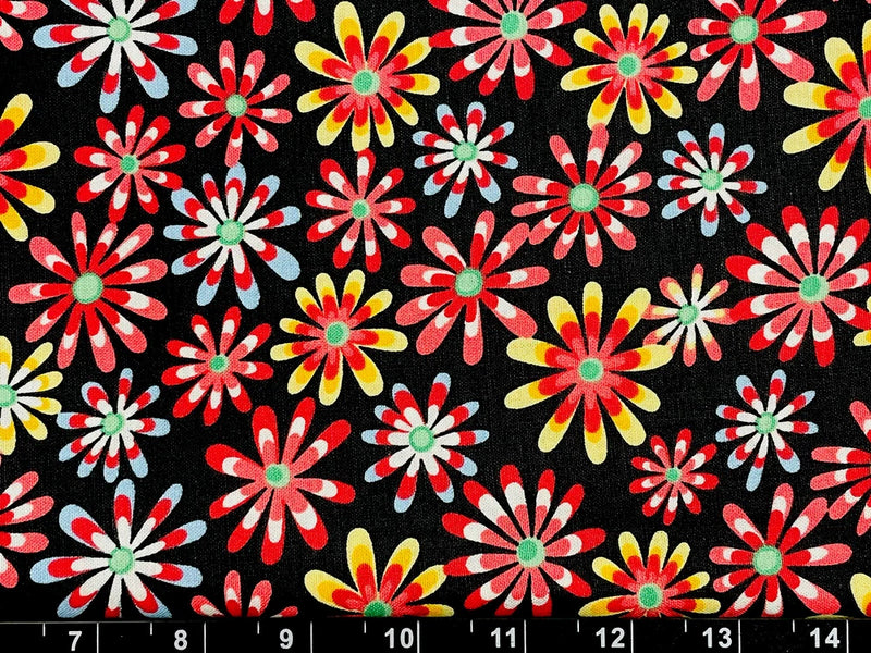 Tina Scrap Daisy Flowers Packed Garden Bouquet Floral FABRIC 9"x21" COTTON Flowering Plants