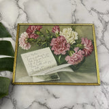 Vintage 60s Framed Floral Wall Art Dear Mother Letter Gift Brass Pink Carnation Carnation
