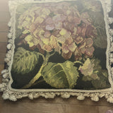 Wool Needlepoint Kathryn White Design Hydrangea Tasseled Pillow Hydrangea