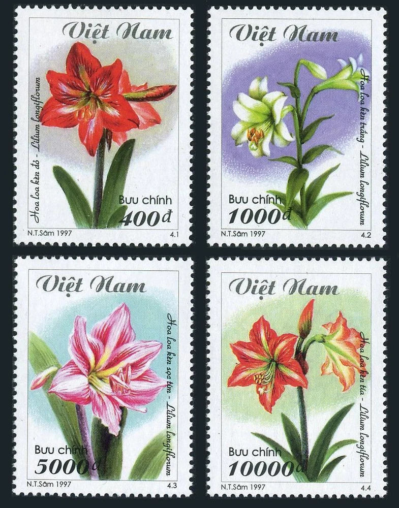 Viet Nam 2764-2767,MNH.Michel 2841-2844. Lilies,1997.Lilium longiflorum. Lily