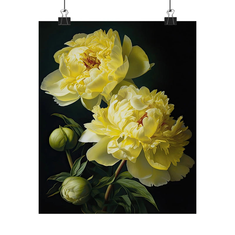 Yellow Peony Flowers Poster, Yellow Flower Art Print, Floral Artwork 19 Peony