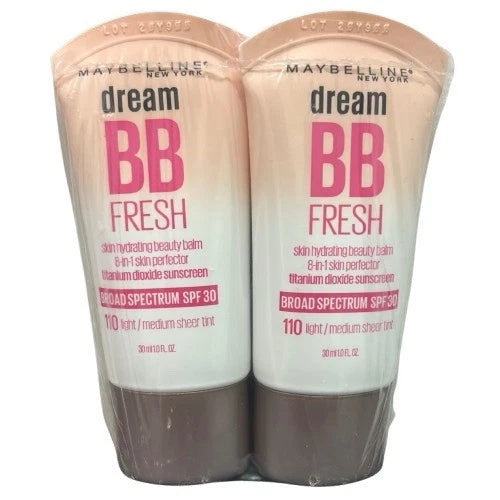2x Maybelline Dream Fresh BB Cream 110 Light/Medium SPF 30 8-in-1 Skin Perfector Bouquet