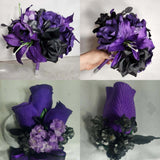 Purple Black Rose Tiger Lily Bridal Wedding Bouquet Accessories Bouquet