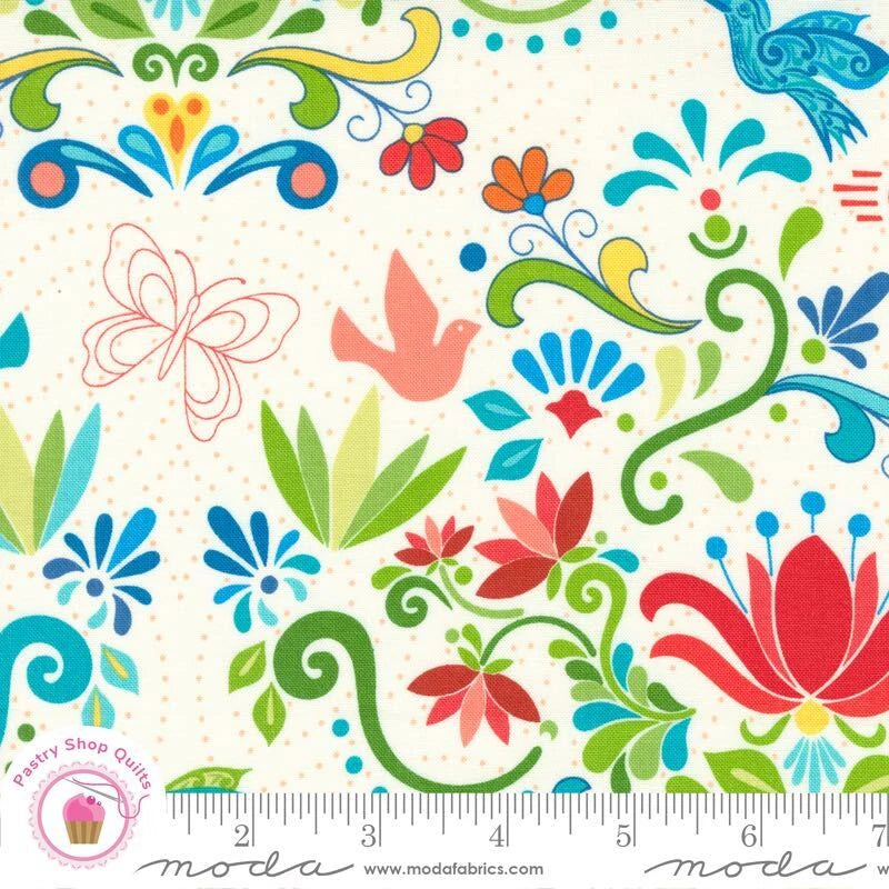 Moda LAND OF  ENCHANTMENT 45030 11 White Multi Floral SARIDITTY Quilt Fabric Flowering Plants