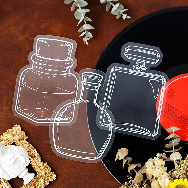 Transparent PET bottle outline stickers for DIY crafts and bookmarks
