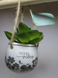 NEW - Artificial Mini Faux Succulent Plant - GOOD VIBES - Hanging Ornament /Desk Green Plant