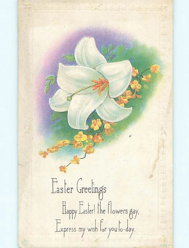 Unused Divided-Back EASTER LILY FLOWER WITH LITTLE YELLOW FLOWERS o6676 Lily