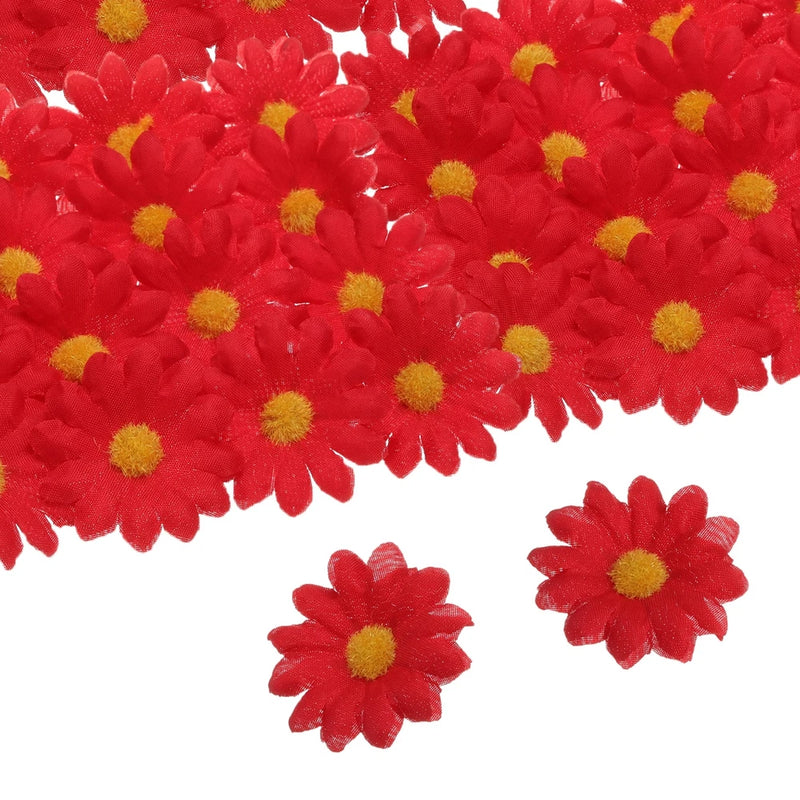 100pcs Artificial Daisies Flower Heads,1.6" Silk Fake Daisies Heads, Red Daisies