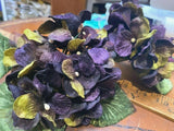 hydrangea velvet flowers green leaves 1 bouquet purple yellow green Hydrangea