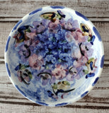 Vintage Handpainted Purple Hydrangea Floral Greek Pottery Small Trinket Bowl 4.5 Hydrangea