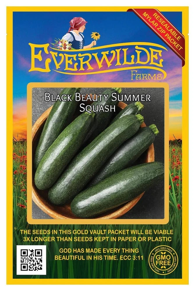 40 Black Beauty Summer Squash Seeds - Everwilde Farms Mylar Seed Packet Garden Plants