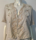 Elie Tahari Jacket M Linen Hydrangea Flowers Embellished Embroidered Floral Hydrangea