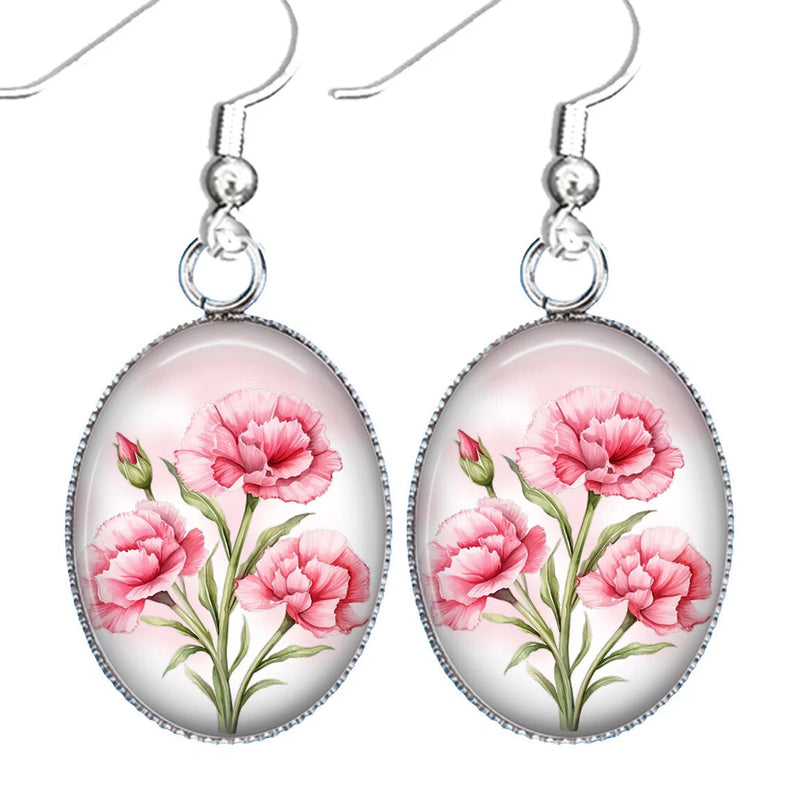 Pink Carnations Earrings January Birth Month Flower Birthday Gift Watercolor Art Carnation