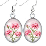 Pink Carnations Earrings January Birth Month Flower Birthday Gift Watercolor Art Carnation