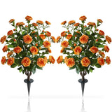 37 Inch Tall Artificial 2Pack Camellia Tree Soil Insertion w/Spike Faux Floral Flowering Plants