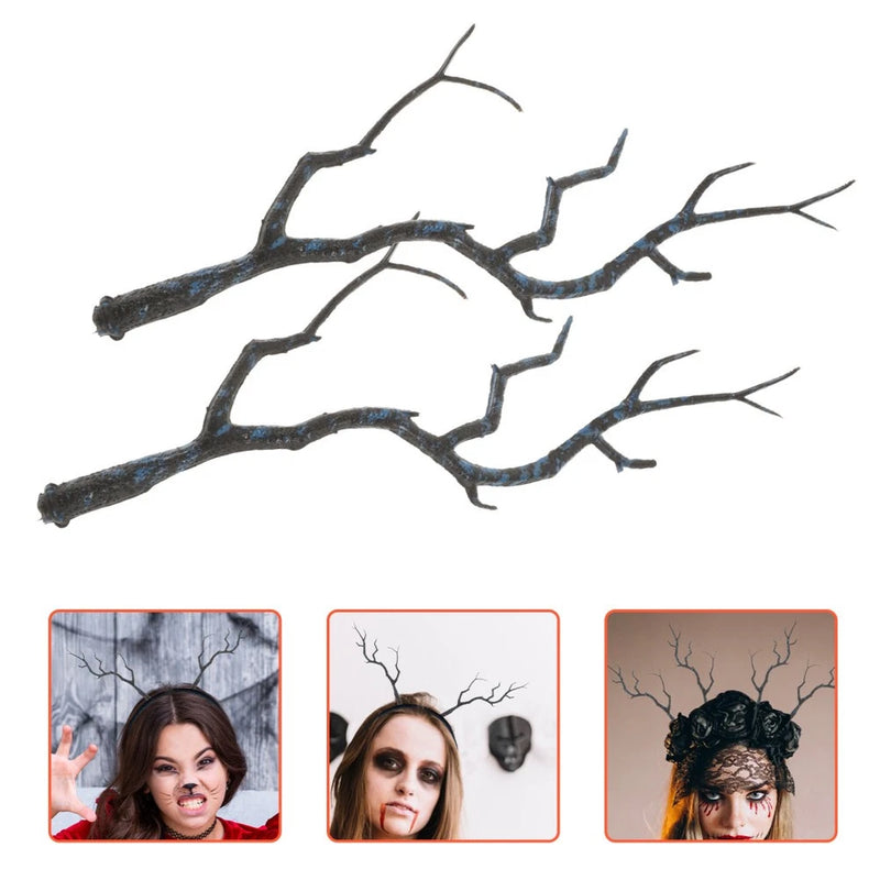Set of faux dried twig branches with small offshoots, dark gray-black
