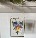 Handmade pressed real dried flowers in brass double glass floating frame Dried Flower