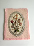 Vintage Pressed Flower Dried Art Pink Small 3x4 Oval Gold Foil Frame Grandmacore Dried Flower