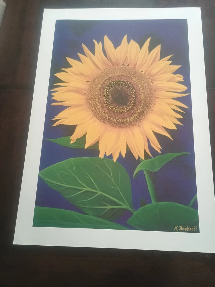 Sunflower wall poster by Klaus Boekhoff, yellow bloom with green leaves