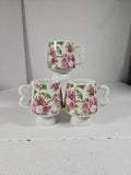 VTG YOKO BOEKI Pink Carnation Floral Tea Coffee Mugs Heart Handle Japan Set Of 3 Carnation