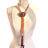 BOHO LUXE | Amber Beaded Golden Sunflower Crystal Lariat Boho Statement Necklace Sunflower