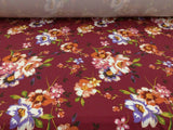 Double Brushed DTY Floral Spandex Stretch Apparel Fabric Burgundy Pink Orange M2 Flowering Plants
