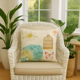 Pink Butterfly Blue Hydrangea Dogwood Bird Cage Pastel Pillow Cover Linen NEW Hydrangea