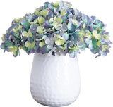 Blue Faux Hydrangea Flower Arrangement in White Metal Vase for Home Decor Hydrangea